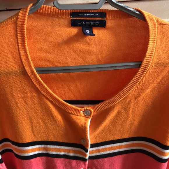 Lands End vintage 100% supima cotton bright striped cardigan - Picture 2 of 4
